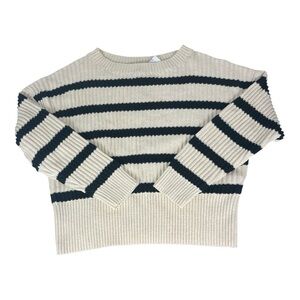 Banana Republic Factory Sz L Crew Neck Cotton Striped Sweater Cream & Black FA23